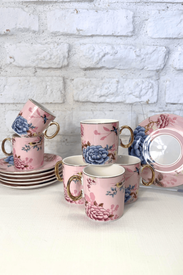 Pembe Porselen 6 Kişilik Türk Kahve Fincan Takımı