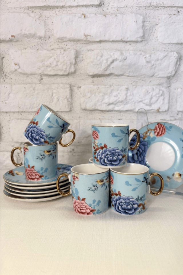 Mavi Porselen 6 Kişilik Türk Kahve Fincan Takımı