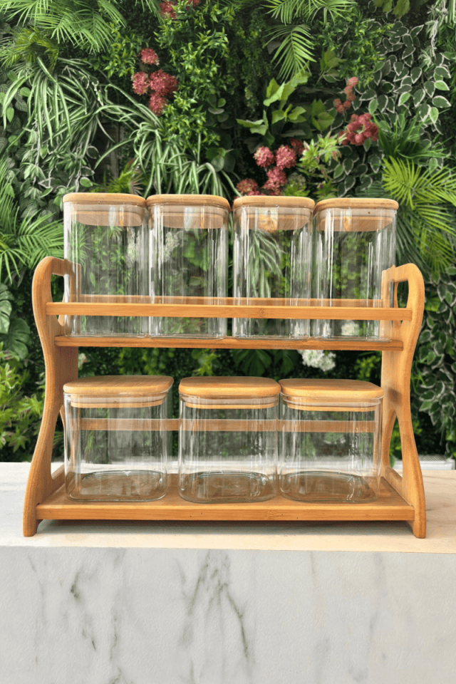 Arow Bambu Baharatlık Kavanoz Seti Standlı ,9 Parça