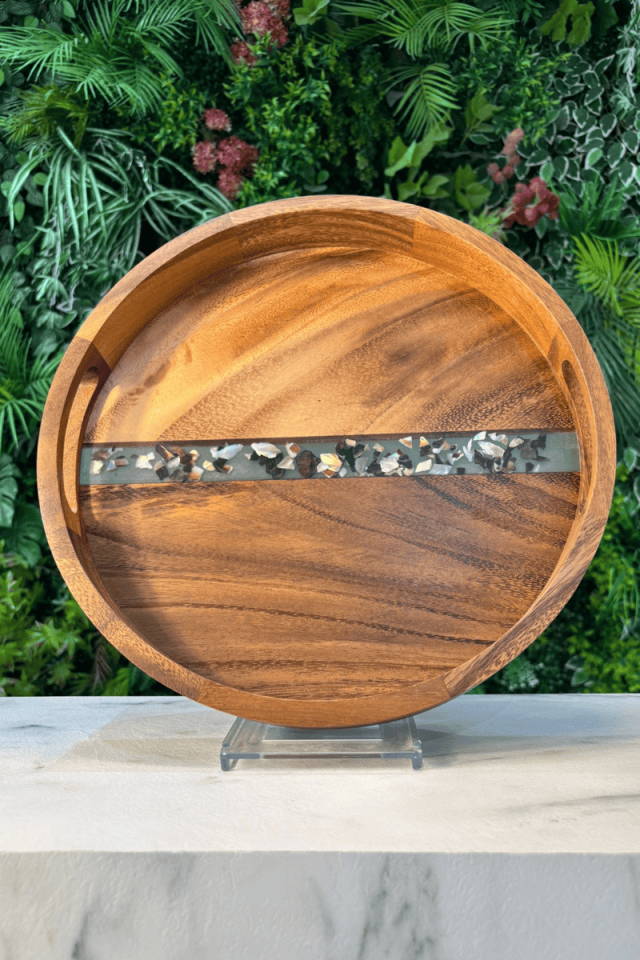 Arow Akasya Yuvarlak Büyük Boy Tepsi Ahşap İtalyan Tasarımı