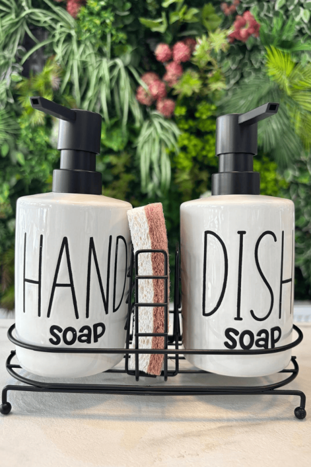 Mien Standlı   2'li Sıvı Sabunluk Seti,Beyaz Siyah Seramik