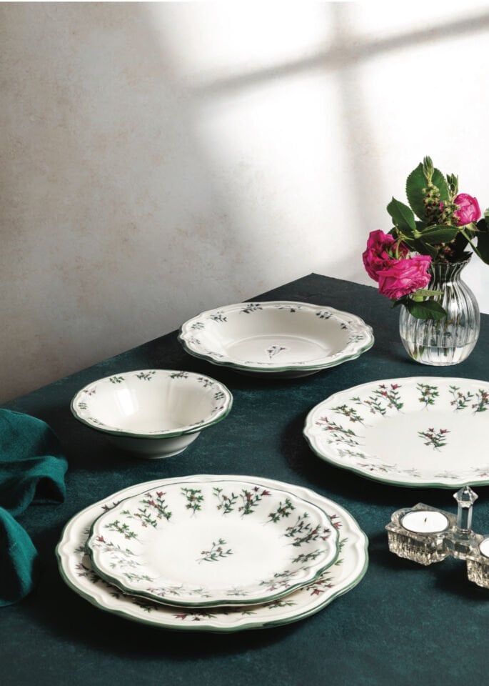 24 Parça Porselen Yeşil Yemek Takımı