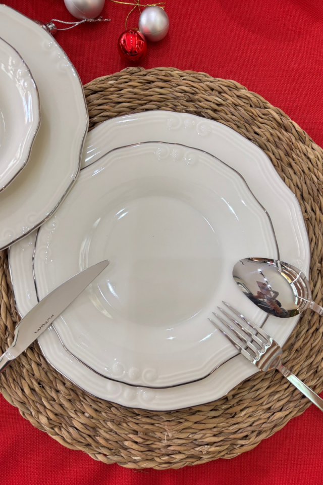 Royal White Elegance Porselen Platin Yaldız Yemek Takımı 24 Parça