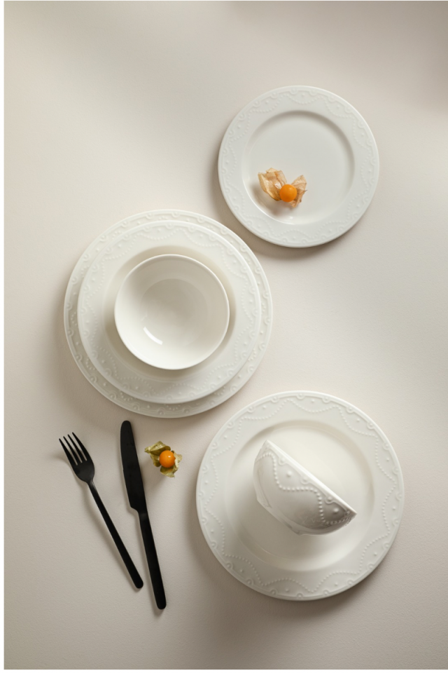 Zincir Beyaz Porselen Yemek Takımı 24 Parça