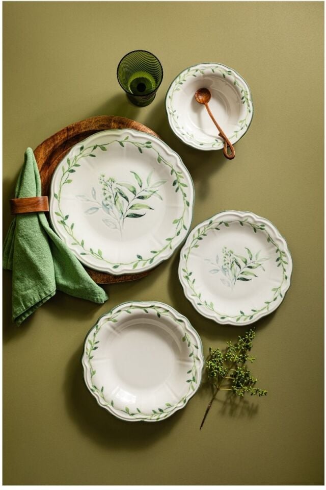 Yasmina Yemek Takımı Porselen Yeşil Desenli 24 Parça